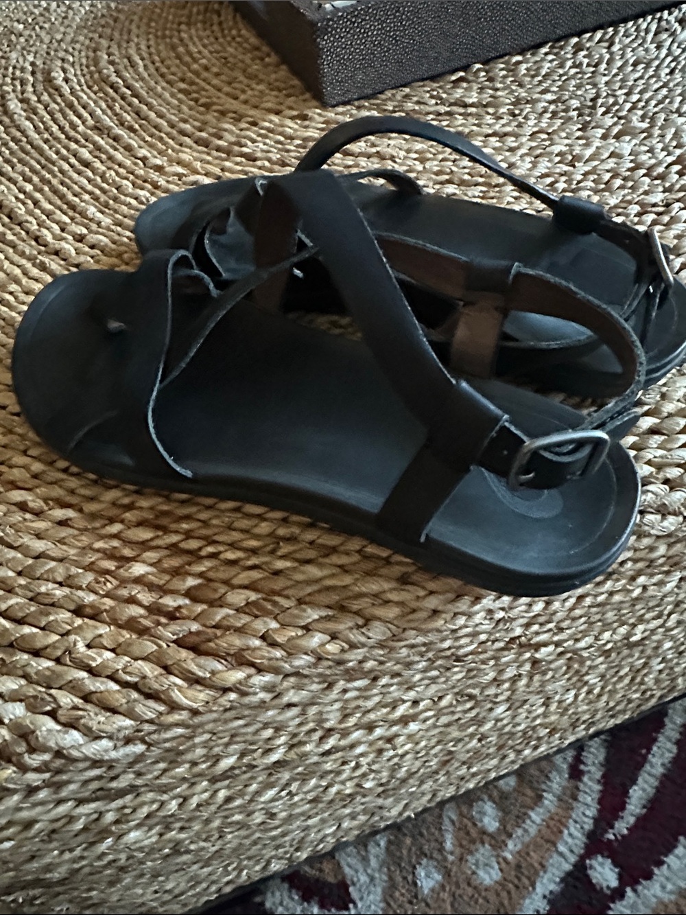 OluKai Black Leather Cross-Strap Sandals - Picture 6 of 8